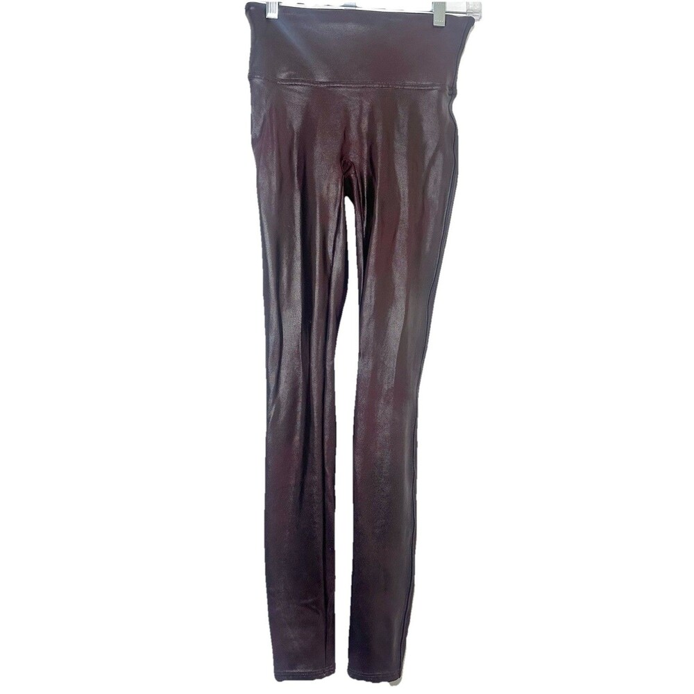 SPANX Faux Leather Leggings Small Oxblood Burgundy Espresso Ruby Shaping